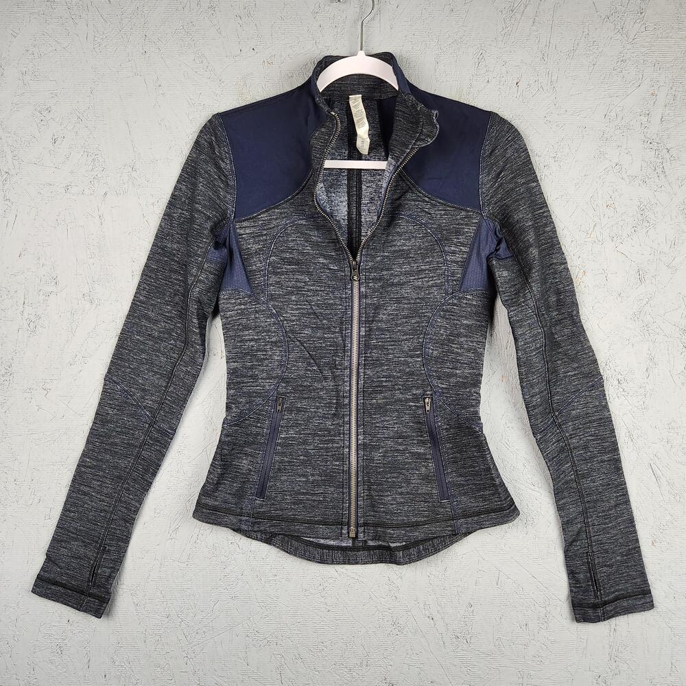 Lululemon Forme Jacket Womens 4 Blue Gray Luon Full Zip Thumbholes Pockets Gym